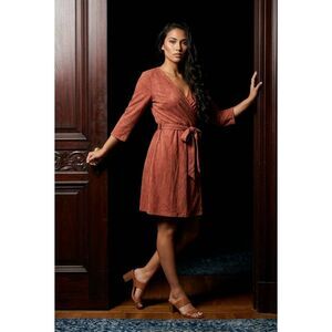🍑Ashley Stewart Terracotta Faux Suede Wrap Dress Size 16